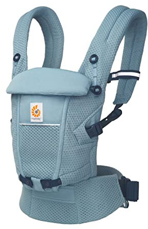 Ergobaby Adapt Babytrage für Neugeborene ab Geburt, 3-Positionen SoftFlex Mesh Ergonomische Babybauchtrage Rückentrage Baby-Tragetasche, Slate Blue