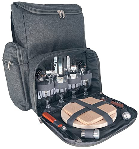 Les Jardins de la Comtesse - Picknick-Rucksack für 4 Personen – komplett mit Kühlfach – robuste und leichte Teller – viele Taschen – 29 x 15 x 44 cm (Grau)