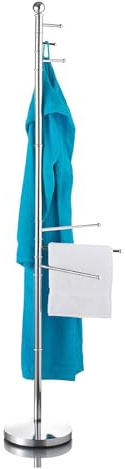 axentia Porte-Serviettes Romino, chromé, portemanteau avec Trois Bras et Trois Crochets supplémentaires, Porte-Serviettes avec Plaque de Base Lourde, Hauteur : env. 176 cm