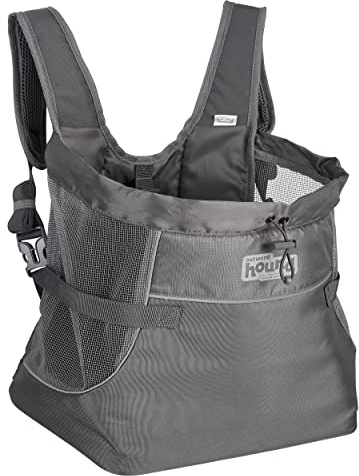 Outward Hound PupPak Dog Front Carrier, Medium, Grey – Hands-Free Hiking & Camping Pet Backpack for Small Pets up to 20 lbs, Padded Straps, Breathable Mesh, Water-Resistant, Safety Clip