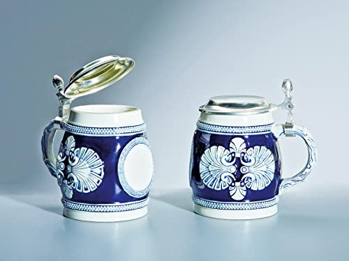 Henecka 🍻 Keramik-Bierkrug ½ Liter mit 3D Zinnemblem und Zinndeckel personalisierbar mit Wunschgravur (Set (2 Stück) Keramik-Bierkrüge)