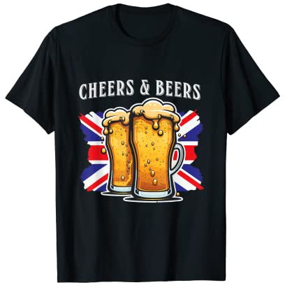 Cheers and Beers UK celebration - 2 pint glasses and a flag T-Shirt