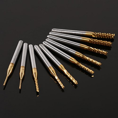 10 Stücke CNC Fräser, 1.0-3.0mm Fräsbohrer Metall, Schaftfräser Titan, Fräser Gravur Bits für Holz Weichmetalle