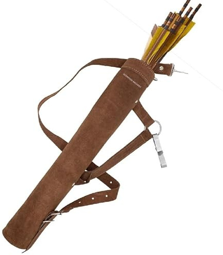 SCORPION ARCHERY Traditional Shoulder Back Quiver Bow Arrow Holder Handmade Straps Belt Adjustable Lightweight & Comfortable Cow Leather Gift for him Aniversary Gift (Suede Brown)