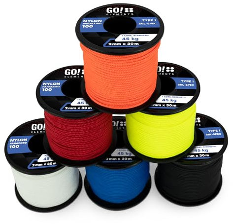 Paracord 100 Typ I | ø 2mm - 3 Kerne - max. 45 kg | 100% Nylonschnur, Seil - reißfest | Allzweckseil, Survival Schnur, Nylonseil, Reepschnur & Maurerschnur