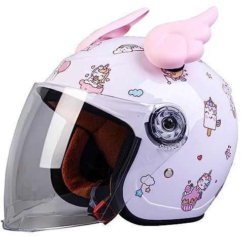 Motorradhelm Für Kinder,Vintage Motorradhelm, Jethelm Roller-Helm Scooter-Helm Moped Mofa-Helm A,45-52cm