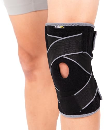 BraceUP Kniebandage mit Seitenstabilisatoren und Patella-Gel-Pads - Ultimativer Knie-Support bei Knieschmerzen, Arthritis und Patellastabilisierung (S/M)