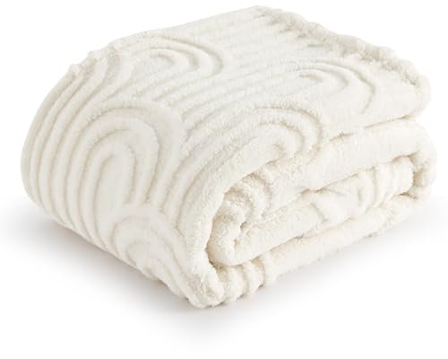 BEDSURE Kuscheldecke Decken für Sofa - Wohndecke, Couchdecke, Überwurf, weiche und warme Fleecedecke, gemütliche Korddecke, Kuscheldecke flauschig, Weiß Creme, 150 x 200 cm
