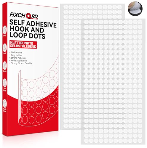 FIXCHORD 300 Paar Klettpunkte Selbstklebend, 10mm Selbstklebende Punkte und Haken für Münzen, Klett Klebepunkte, Spurlose Wiederablösbare Aufkleber für Haushalt, Schule, Büro und Bastelarbeiten