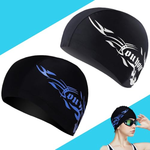 Cuffia da nuoto Cuffia da nuoto unisex Cappello da nuoto flessibile per ragazze capelli lunghi uomini bambini ragazzi，2 pezzi set (con modello)