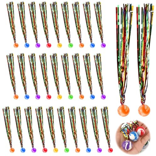Farerkass 30 Flummies für Kinder mit Schweif, Flummies für Kinder Groß, Flummis Hüpfbälle für Springball, Gummiball Spielzeug Mitgebsel Kindergeburtstag für Geschenktütenfüllung