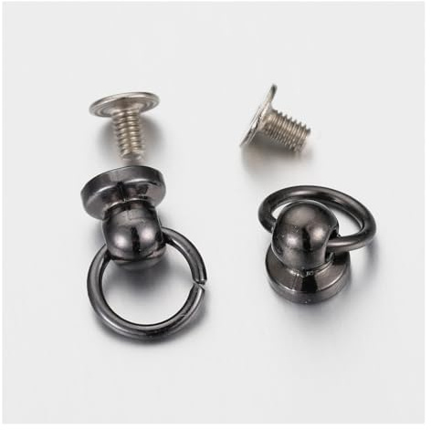 Rockreyoa Lot de 20 rivets en laiton avec anneau, bouchon à vis et anneau de traction, rivet en cuir artisanal, rivets en métal pour travaux manuels, bricolage, sac noir