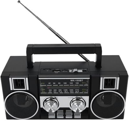 Radios Portátiles Am FM, Radio Portátil de Banda Completa con Altavoz Bluetooth RGB, Calidad de Sonido Transparente para Jardín, Parque, Baño (Black)