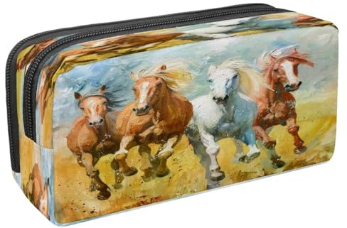 VAPOKF Trousse à crayons avec fermeture éclair pour garçons et filles, fournitures scolaires et de bureau, chevaux de course peints, multicolore, 2.3x8.2x3.9in/6x21x10cm, Trousse à crayons