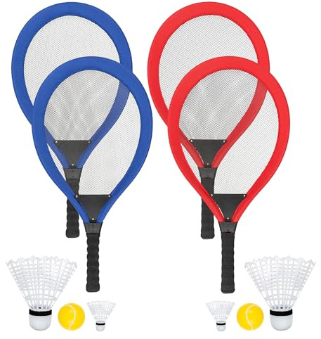 Idena 90956 - Lot de 2 jeux de softball avec 4 battes, 2 balles à plumes XXL et 4 balles supplémentaires, environ 67 cm, plusieurs coloris disponibles, idéal en été pour le jardin, le parc ou la plage