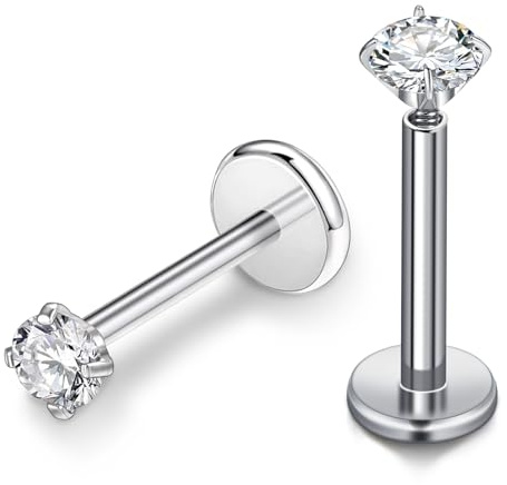 AceFun labios Labret piercing Joyas Titanio Plata Rosca interior Helix Tragus Joyas piercings para mujeres y hombres Anillos Diferentes tamaños CZ 4mm para concha Longitud de la varilla 8 mm