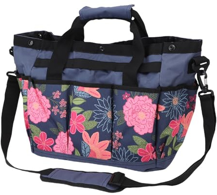 HELEVIA Garden Tool Bag, Oxford Cloth Floral Portable Gardening Tool Kit Holder Organizer with Multiple Pockets and Handle, for Outdoor