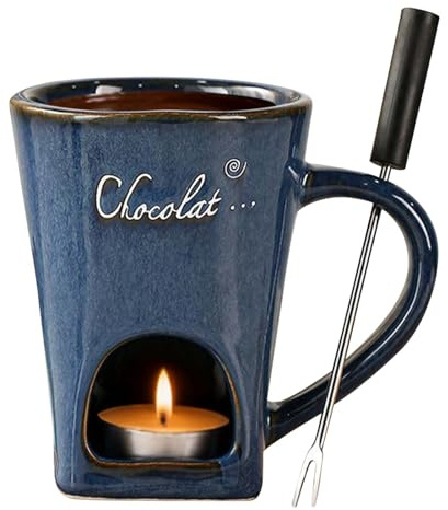 Genérico Chokladfonduemugg - 130 ml smältverk med gaffel | set mini smält chokladfondue | för restaurang och familjefester vuxna semester bröllop