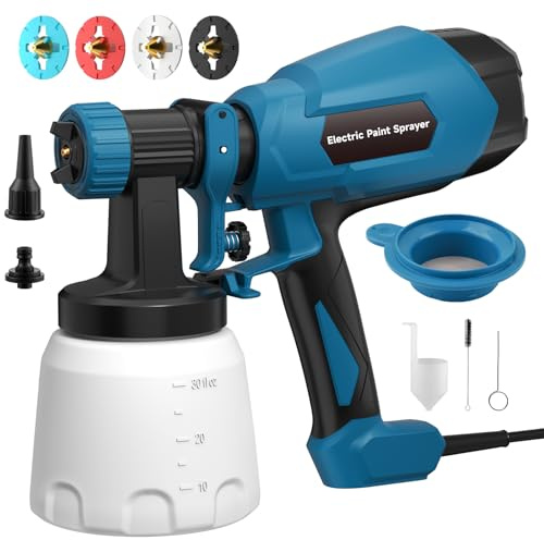 WIBENTL Paint Sprayer, Electric Spray Paint Gun, 3 Modes & 4 Brass Nozzles, with Cleaning & Blowing Joints, Variable Flow Control, for Doors, Fences, Walls, Cabinets, Garden Chairs, Furniture