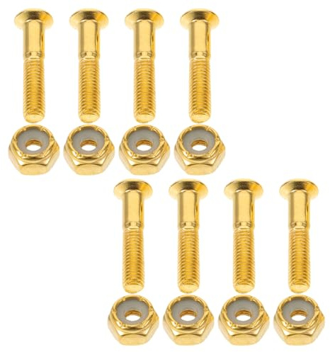 DEARMAMY Kit de 8 Tornillos de Montaje para Patineta y Longboard de 25 Mm, Tuercas Antideslizantes Doradas de Acero, Accesorios de Hardware para Skate al Aire Libre, Reparación