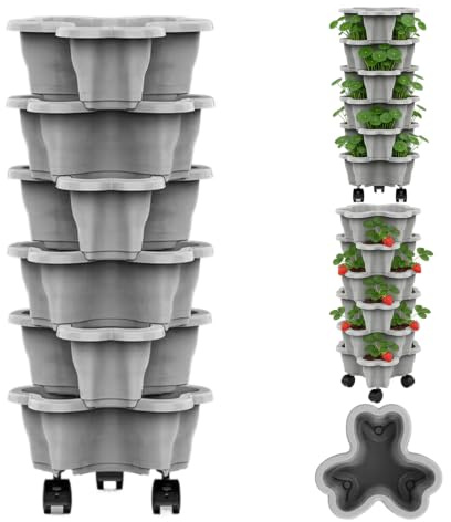 Vaso Impilabile Per Ortaggi 6 Piani, Fioriera Da Giardino Verticale, Giardino Verticale A Torre, Vasi Per Piante A Torre Per Fragole Con Ruote, Per Giardinos, Patio, Verandas, Aiuola Rialzata, Serra