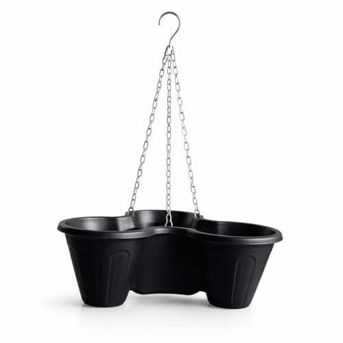 SPECTRAPLAST® Hanging Strawberry Planter with Chain – 3 Pocket Vertical Hanging Planter, Heavy Duty Plastic Flower Pot, Indoor & Outdoor Hanging Basket for Strawberries, Herbs & Plants (Black)