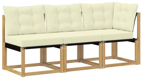 vidaXL Outdoor Mittel- und Ecksofa mit Kissen 3 Stück Weiß, Akazienholz Balkonmöbel, modernes, Robustes Lounge-Set für vielseitige Garten-Nutzung, wetterfest und schick