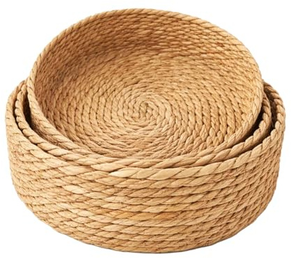 Minifactory 3Pcs Handwoven Natural Rattan Storage Basket Round Woven Straw Basket for Toys Snacks Fruits & Home Organization Decorative Multipurpose Basket for Living Room Kitchen Bedroom
