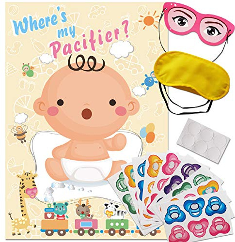 ADJOY Pin The Pacifier on The Baby Game - Baby Shower Party Favors Dummy Pin Game