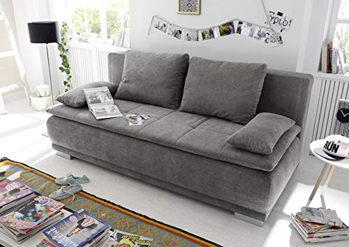 Stella Trading LUIGI Bequemes Schlafsofa mit Bettkasten, Stoffbezug Stone - Klappbares Sofa mit Schlaffunktion und fest vernähtem Schaumtopper - 211 x 93 x 103 cm (B/H/T)