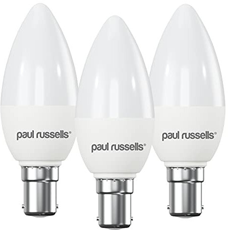 paul russells LED Light Small Bayonet Cap B15, 40watt Equivalent, 4.9W 470LM LED Bulbs, 2700K Bright Warm White, Frosted C35 SBC Candle Energy Saving Non-Dimmable Chandelier Lightbulbs, 3 Pack