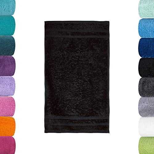Lavea 6er Set Gästetücher, Schwarz, 30 x 50 cm Premium Frotteeserie Bali | GOTS Zertifiziert, 100% Bio Baumwolle