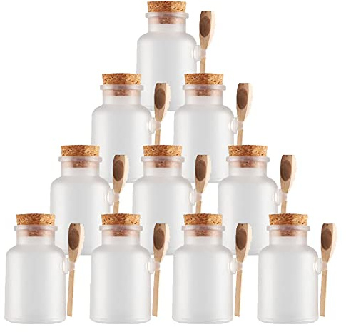 TIANZD 10 Stück 100ml Matt Transparent Kunstoff Badesalz Dose Leere Tiegel Dosen Cremedose Leerdose Kosmetische Salbe Bath Salt Behälter mit Kork-Verschluss Holzschaufel