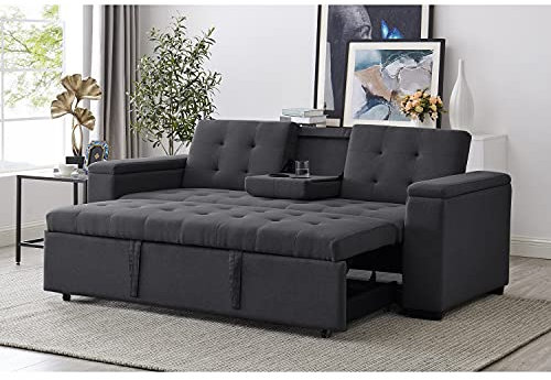 CONCEPT USINE - Canapé Convertible 3 Places en Tissu de Lin | NOHO Gris Foncé | Modulable très Pratique | Design Contemporain | Lit 2 Places : Couchage 160 x 160 cm | Structure Bois Massif et Plywood