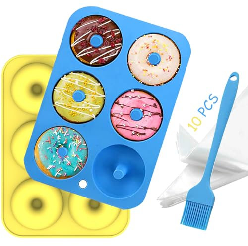 Aoibeely Stampo Ciambella Silicone: 2 Pezzi per Donuts, 10 Sac à Poche Usa e Getta, Antiaderenti per Donut Baking, Biscotti, Muffin (B)