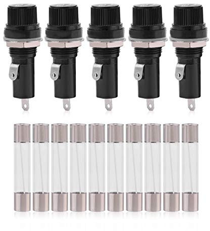 5 Pièces Prise de Porte Fusible, Montée à Montage Sur Panneau Bouchon Vis Monté Électrique pour Fusibles en Verre AC 125V 15A 250V 10A Borne Électrique Verrouillage Support Motos Automobiles