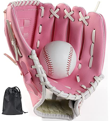 LeapBeast Baseball Handschuhe, Softball Handschuhe mit 1 Ball, Baseball Training Wettbewerb Handschuh Verdicken Dauerhaft Softballhandschuhe für Kinder Erwachsene (Rosa, 12,5 Zoll)