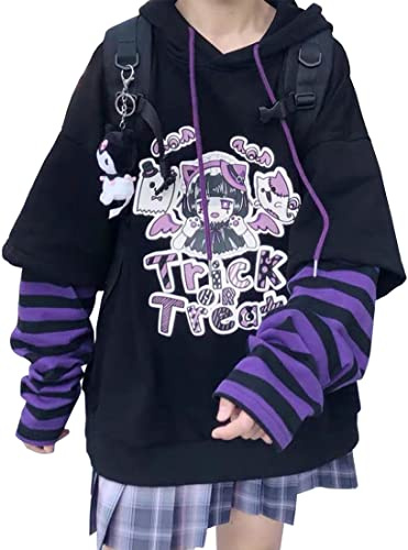 YINGKE Felpa con Cappuccio da Donna Giapponese Carino Kawaii Anime Ragazza Harajuku Stile Pullover Felpa