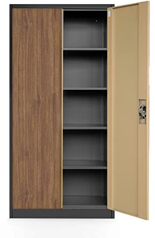 Jan Nowak Aktenschrank C001H Büroschrank Metallschrank Stahlschrank Werkzeugschrank Stahlblech Pulverbeschichtet Flügeltürschrank Abschließbar 195 cm x 90 cm x 40 cm (Anthrazit-Holzoptik)