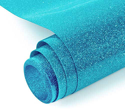 NANAPLUMS Glitzer Plotterfolie Textil - Heat Transfer Vinyl Transferfolie Plotter Flexfolie für Textilien Transferfolie zum Aufbügeln für DIY T-Shirt, Stoffe(Himmelblau)