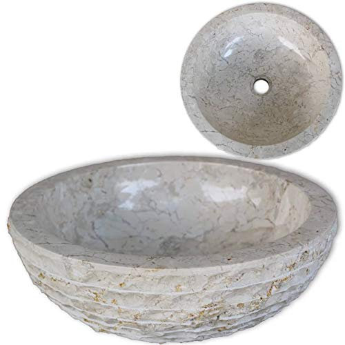 Tidyard Waschbecken Aufsatzwaschbecken Steinwaschbecken Naturstein Waschschale Waschtisch Handwaschbecken Waschplatz Aufsatzbecken Becken Badezimmer Marmor 40 cm Creme