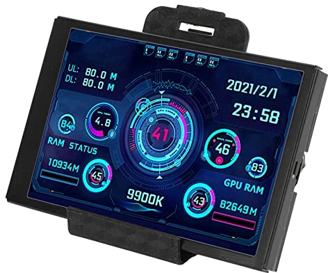 Computer Temperaturmonitor, 3,5 Zoll IPS Vollbild Minibildschirm, USB Typ C PC Sensorpanel Display Temperaturmonitor, PC CPU RAM Festplattendatenmonitor, Integrierte Mehrere Themen (Schwarz)