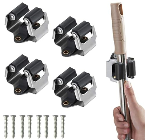 WANGWUXINSHENG Pack of 4 Mop Broom Holder Tools Broom Gripper Storage Racks Mop Wall Mounted Clips for Kitchen Bathroom Garage Mop Hanging