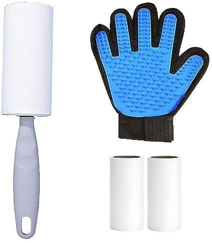 Voarge Rodillo de Removedor Pelo Recogen Pelusas para Pelos de Animales, Guantes Silicona la Mano Derecha * 1, Núcleo de Reemplazo de Rodillo de Cabello * 2