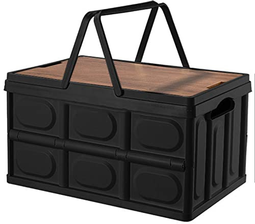 YEDECOR Faltbarer Picknickkorb Kunststoff Kisten Aufbewahrungsbehälter mit Griff Essen Tablett Tisch für Picknick oder Strand, Camping, Wandern, Angeln und Home Yard BBQ,Black-Small