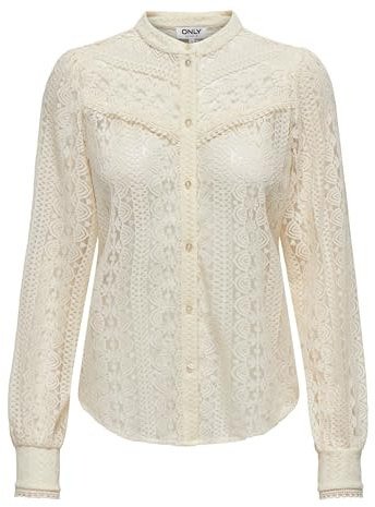 ONLY Damen Onlreba Lace L/S Shirt WVN Noos, Egret, S