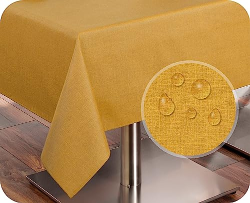BEAUTEX Tischdecke Leinenoptik wasserabweisend, Eckig 130x220, Gelb