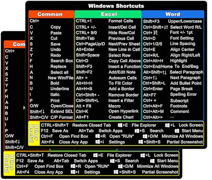 Windows Shortcut Sticker-2 Pack Microsoft Windows + Word/Excel Quick Reference Guide Keyboard Shortcut Stickers, Laptop Keyboard Shortcuts Stickers for Any PC Laptop or Desktop