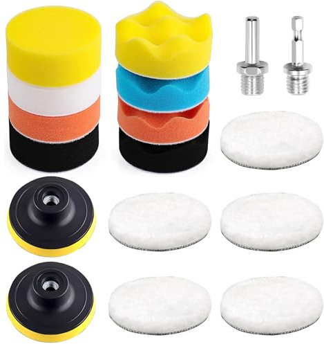 Qeuufieu Esponjas de pulido de 80 mm, juego de 17 unidades, accesorio de pulido, amoladora angular, esponja de pulido, almohadilla de pulido para máquina pulidora de coche