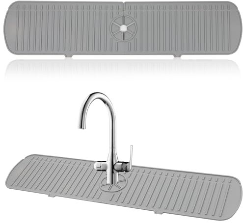 Fosoloni Küchenspüle Spritzschutz, Wasserhahn Spritzschutz, Wasserhahn Griff Tropffänger Tablett, Spritzschutz für Küchenspüle, Badezimmer und Arbeitsplatten, Grau, Wasserhahn-Wasserauffangmatte